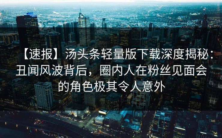【速报】汤头条轻量版下载深度揭秘：丑闻风波背后，圈内人在粉丝见面会的角色极其令人意外
