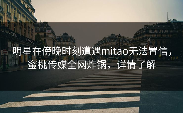 明星在傍晚时刻遭遇mitao无法置信，蜜桃传媒全网炸锅，详情了解